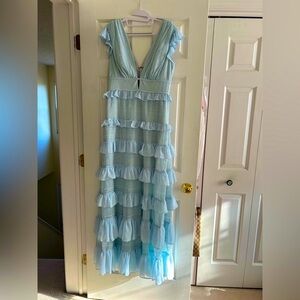 BCBGMaxAzria Light Blue Ruffle Maxi Dress